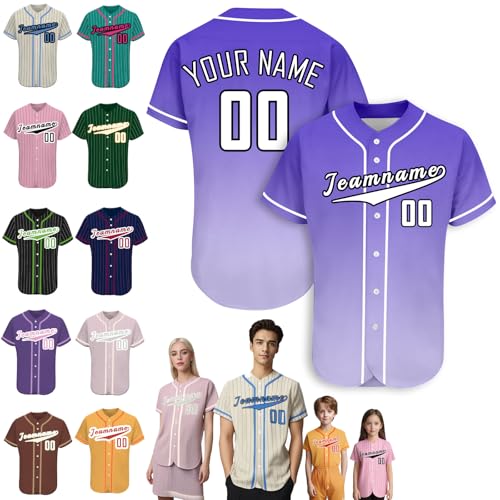 Baseball Trikot Personalisiert Herren mit Logo Personalisiertes Damen Baseball-Shirt mit Namen und Nummer,Lila-Weiß von Morlavid