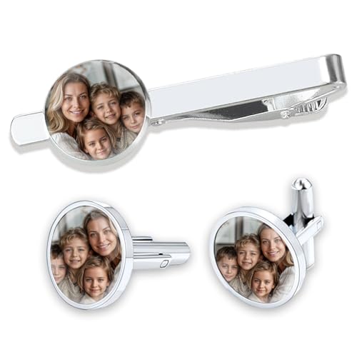 Manschettenknöpfe Herren Personalisiert mit Foto und Krawattenklammer mit Box Manschettenknöpfe Gravur Individuelles Geschenk für Hochzeit Trauzeuge von Morlavid