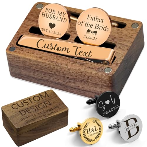 Manschettenknöpfe Herren Personalisiert mit Initiale und Krawattenklammer mit Box Manschettenknöpfe Gravur Individuelles Geschenk für Hochzeit Trauzeuge von Morlavid