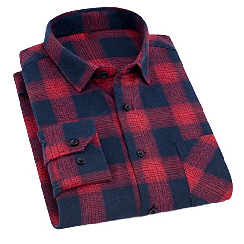 Herren Plaid Freizeithemd Langarm Plaid Hemd Baumwolle Weich Komfort Slim Fit Gebürstetes Flanellhemd, Xdm23, Groß von Mornattt