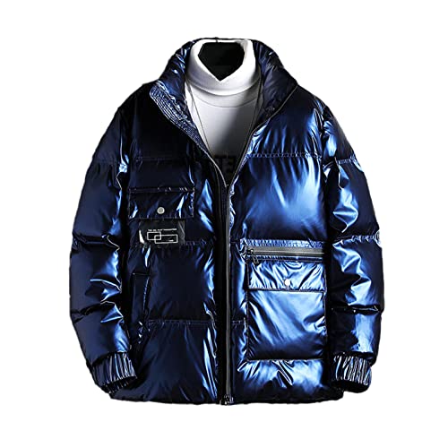 Mornattt Glänzende Herren-Daunenjacke, dick, warm, mit Kapuze, glänzend, wasserdicht, Übergröße, Blau F103, Medium von Mornattt