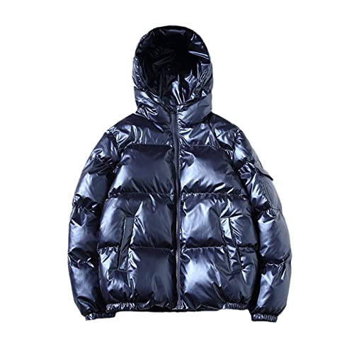 Mornattt Herren Daunenjacke, warm, glänzend, metallisch, silberfarben / Schwarz, königsblau, 5X-Large von Mornattt