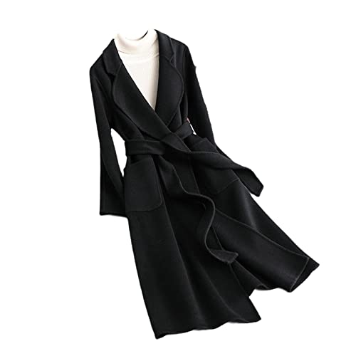 Winter Klassischer doppelseitig Kaschmir Mantel Weiblicher Gürtel Wolle Oberbekleidung, schwarz, Medium von Mornattt