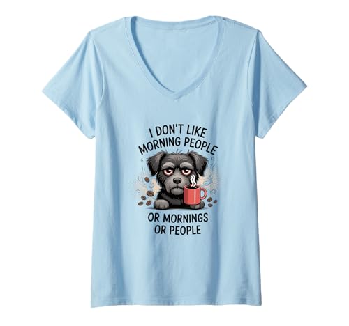 Damen Ich mag Keine Morgenmenschen oder Morgenmenschen T-Shirt mit V-Ausschnitt Damen Ich mag Keine Morgenmenschen oder Morgenmenschen T-Shirt mit V-Ausschnitt von Morning Coffee Dog Lovers Unite