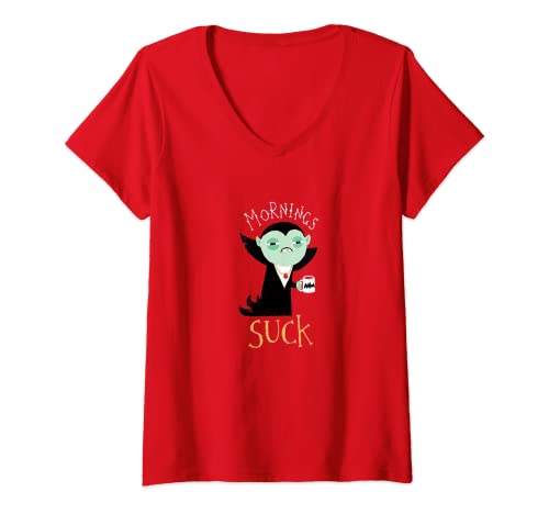 Damen Morning Suck Vampire Kaffee-T-Shirt T-Shirt mit V-Ausschnitt von Morning Suck Vampire Coffee T-Shirt