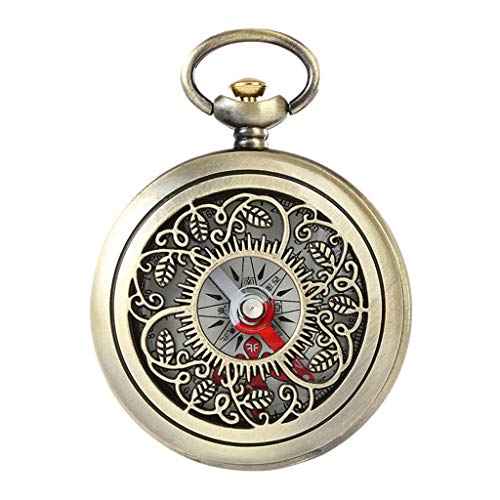 Hohl-Taschenuhr Vintage Steampunk Taschenuhr mit Kompass Dekoration Stilvolle Halskette Kette Uhr für Männer Frauen Mesh Maxi Rock Badeanzug von Morningmo