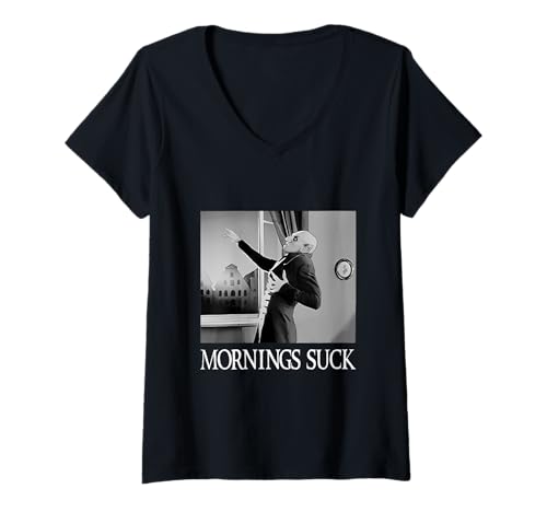 Damen Mornings Suck Lustiges Halloween-Wortspiel mit Vampirmotiv T-Shirt mit V-Ausschnitt von Mornings Suck Funny Vampire Pun Graphic Style