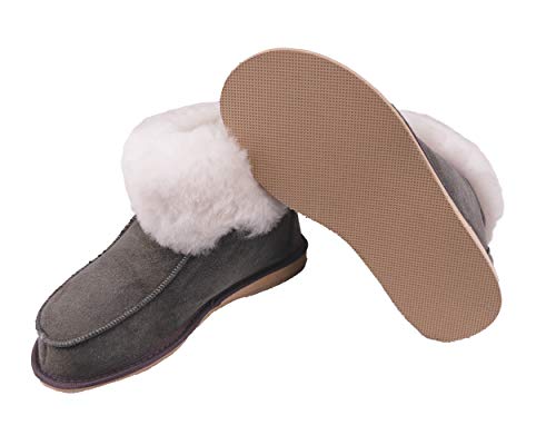 Moro-Design Lammfell Leder Hüttenschuhe Mokassin Hausschuhe Pantoffeln Fell grau Gr.36-47 (38) von Moro-Design