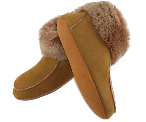 Moro-Design Lammfell Leder Hüttenschuhe Mokassin Hausschuhe Pantoffeln Slipper Fell Gr.36-47 (40) von Moro-Design