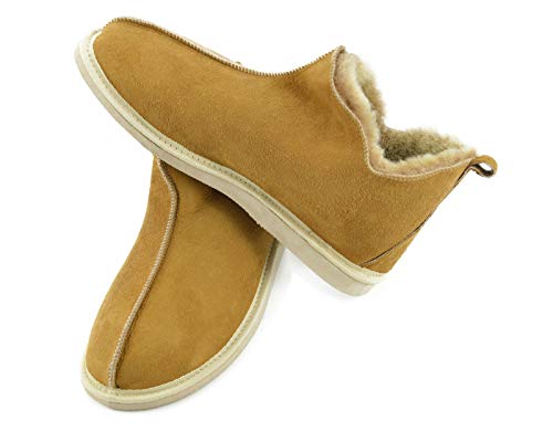 Moro-Design Lammfell Leder Mokassin Hausschuhe Lederhausschuhe Hüttenschuhe Fellschuhe natur (46) von Moro-Design