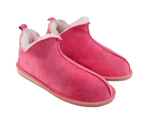 Moro-Design Lammfell Leder Mokassin Hausschuhe Lederhausschuhe Hüttenschuhe Fellschuhe pink (42) von Moro-Design