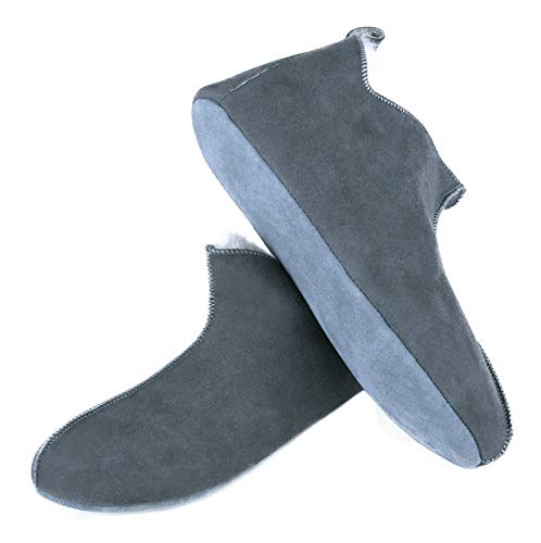 Moro-Design Lammfell Leder Mokassin Hausschuhe Pantoffeln Hüttenschuhe Slipper Gr.36-47 Grau (38) von Moro-Design