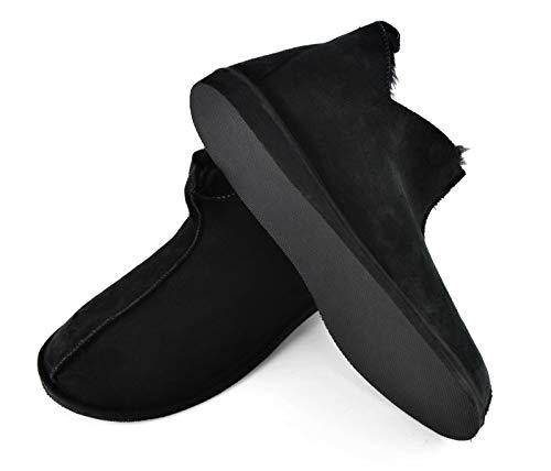 Moro-Design Lammfell Mokassin Hausschuhe Lederhausschuhe Hüttenschuhe Fellschuhe Schwarz (47) von Moro-Design