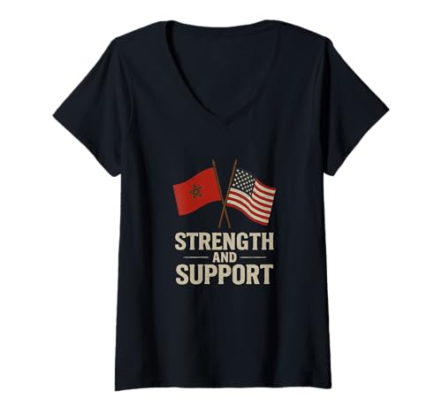Damen Marokkanische USA Community Stärke und Unterstützung T-Shirt mit V-Ausschnitt Damen Marokkanische USA Community Stärke und Unterstützung T-Shirt mit V-Ausschnitt von Moroccan USA Community Flag Tee
