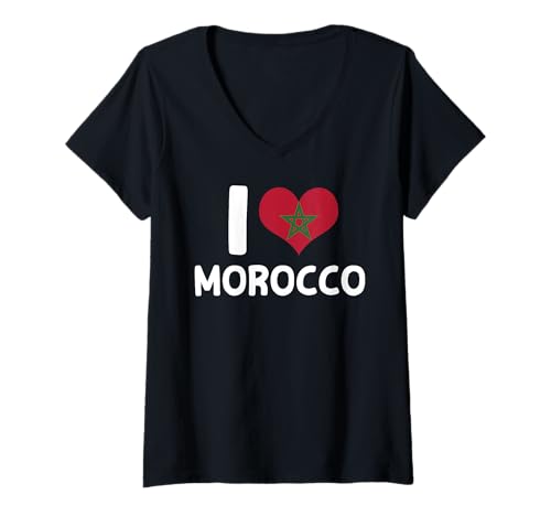 Damen Ich Liebe Moroccan Pride in Marokko T-Shirt mit V-Ausschnitt von Morocco Flag Designs Proud Moroccan Roots