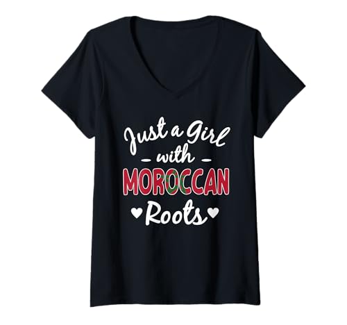 Damen Just A Girl with Moroccan Roots Pride Marokko Woman T-Shirt mit V-Ausschnitt von Morocco Flag Designs Proud Moroccan Roots