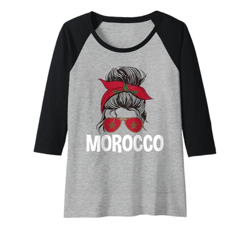 Damen Patriotisches marokkanisches Mädchen unordentliche Haarknotenbekleidung Raglan von Morocco Flag Designs Proud Moroccan Roots