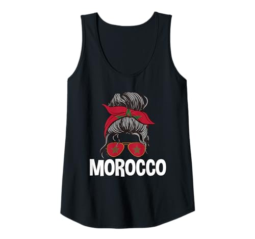 Damen Patriotisches marokkanisches Mädchen unordentliche Haarknotenbekleidung Tank Top von Morocco Flag Designs Proud Moroccan Roots