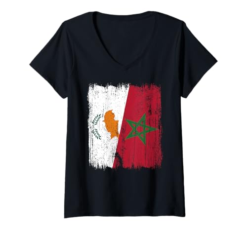 Damen Zypern Marokko Halbflagge Zyprisch Marokkanisches Erbe Trikot T-Shirt mit V-Ausschnitt von Morocco Flag Designs Proud Moroccan Roots