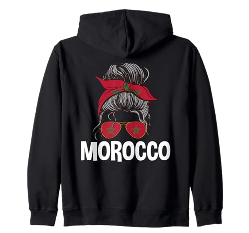 Patriotisches marokkanisches Mädchen unordentliche Haarknotenbekleidung Kapuzenjacke von Morocco Flag Designs Proud Moroccan Roots