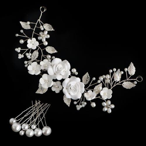 11 Stück Haarschmuck Hochzeit Set, Braut Haarschmuck Hochzeitmit Perlen und Blume, Haarschmuck Silber U-Form, Haarnadeln Hochzeit, Brautschmuck Haare, Haarspange Hochzeit für Frauen und Mädchen von Morocket