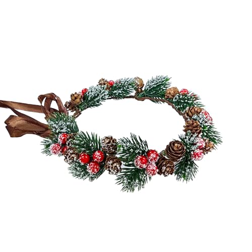 Weihnachten Blume Krone Weihnachten rote Beere Stämme Spray Pine Cone Stechpalme Stiel Haar Kranz Floral Headpiece Halo Stirnband Winterurlaub Tiara für Frauen Mädchen Weihnachten Urlaub Dekor von Morofme