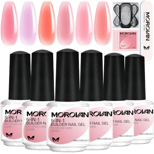 Morovan Aufbaugel Für Gelnägel Set - 5 In 1 Builder Gel Für Nägel 6 Farben, UV Aufbaugel Professionell, Extension Builder Gel In A Bottle Kit, Manicure Tools Design Für Frauen von Morovan