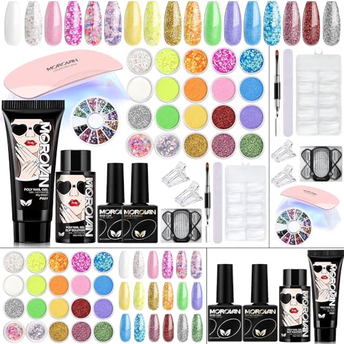 Morovan Poly Gel Starter Set - Glitter Klar Poly Gel Nägel Set 20 Farben Poly Gel Starter Set Mit UV Lampe Mit Base Coat Top Coat UV Und Slip Solution Poly Gel Geeignet Für Damen Um Nailart Machen von Morovan