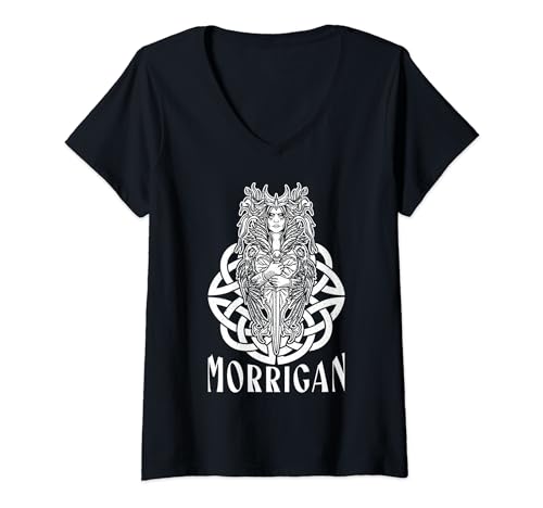 Damen Morrigan Cross spirituelle Nation touristische Spiritualität T-Shirt mit V-Ausschnitt von Morrigan death card witch pagan ireland gothic