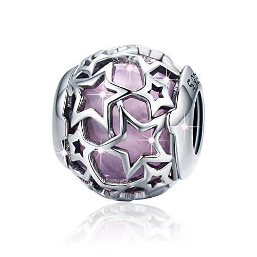 Star Charms Charm-Anhänger, Zierkugel aus 925er-Sterlingsilber mit eingefasster Glasperle in Blau, für Armbänder oder Halsketten, Damenschmuck rose von Morsun