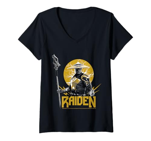 Damen Bilder von Mortal Combat Merch Raiden Electric Power T-Shirt mit V-Ausschnitt Damen Bilder von Mortal Combat Merch Raiden Electric Power T-Shirt mit V-Ausschnitt von Mortal Combat