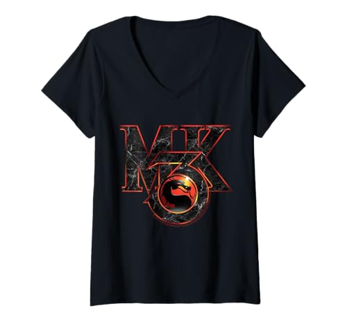 Damen MK3 Mortal Combat Merch Ikonisches Emblem T-Shirt mit V-Ausschnitt Damen MK3 Mortal Combat Merch Ikonisches Emblem T-Shirt mit V-Ausschnitt von Mortal Combat