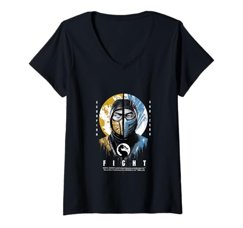 Damen Mortal Combat Merch Fight Scorpion Sub-Zero T-Shirt mit V-Ausschnitt Damen Mortal Combat Merch Fight Scorpion Sub-Zero T-Shirt mit V-Ausschnitt von Mortal Combat
