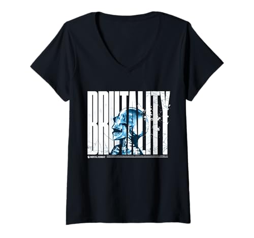Damen Totenkopf-Design Mortal Combat Merch Brutality T-Shirt mit V-Ausschnitt Damen Totenkopf-Design Mortal Combat Merch Brutality T-Shirt mit V-Ausschnitt von Mortal Combat