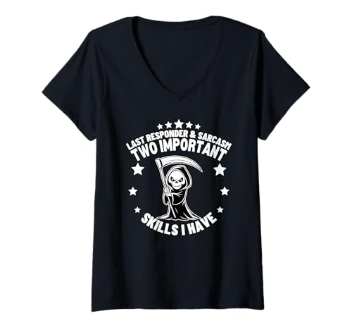 Damen Letzter Responder und Sarkasmus, Leichenkunde, Lustiger Bestatter T-Shirt mit V-Ausschnitt Damen Letzter Responder und Sarkasmus, Leichenkunde, Lustiger Bestatter T-Shirt mit V-Ausschnitt von Mortuary Science And Last Responder Gifts