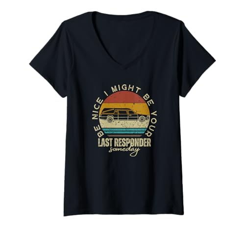 Damen Sei nett, ich könnte eines Tages dein letzter Helfer sein Lustiger Bestatter T-Shirt mit V-Ausschnitt Damen Sei nett, ich könnte eines Tages dein letzter Helfer sein Lustiger Bestatter T-Shirt mit V-Ausschnitt von Mortuary Science And Last Responder Gifts