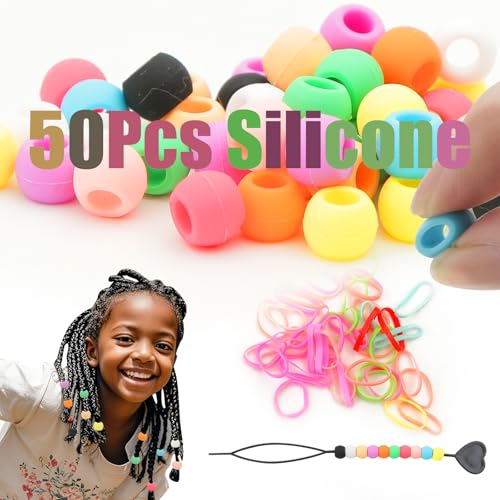 Silikon-Haarperlen für Zöpfe, 50 Stück Perlen für Zöpfe, weiche bunte Pony-Perlen für Mädchen und Frauen, Haarschmuck für Zöpfe von Moruiero