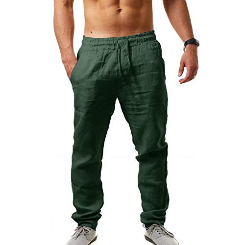 MorwenVeo Herren Leinenhose Casual Lange Hosen - Locker Leichte Kordelzug Yoga Strand Hose Freizeithose - 6 Farben - - X-Groß von MorwenVeo