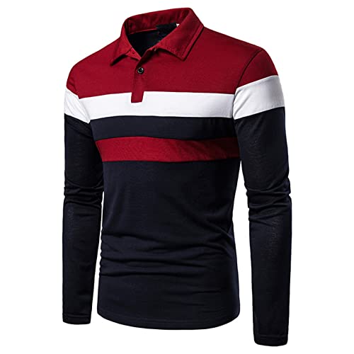 MorwenVeo Herren Mode Polo Shirts Casual Langarm Golf Shirts Farbblock Baumwolle Tops, Marineblau, Mittel von MorwenVeo