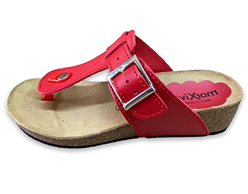 Morxiva Damen Leder Sandalen Zehentrenner Pantoletten Fußbett Keilabsatz (Rot, numeric_39) von Morxiva