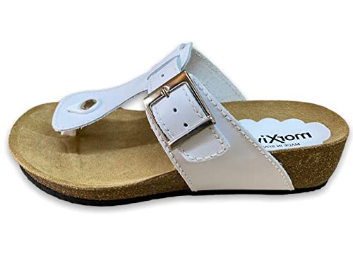 Morxiva Damen Leder Sandalen Zehentrenner Pantoletten Fußbett Keilabsatz (Weiß, numeric_40) von Morxiva