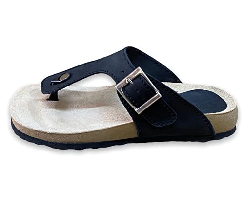 Morxiva Damen Leder Zehentrenner Sandalen Pantoletten Sandaletten Fußbett (Schwarz, numeric_41) von Morxiva