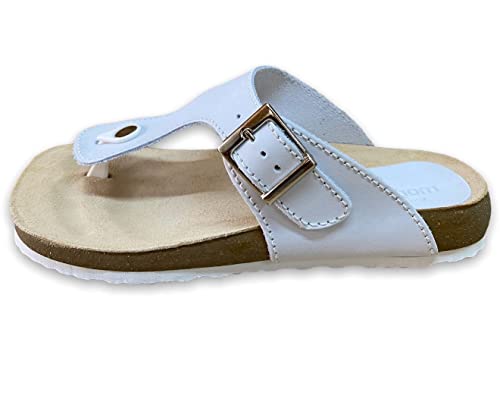 Morxiva Damen Leder Zehentrenner Sandalen Pantoletten Sandaletten Fußbett (Weiß, numeric_40) von Morxiva