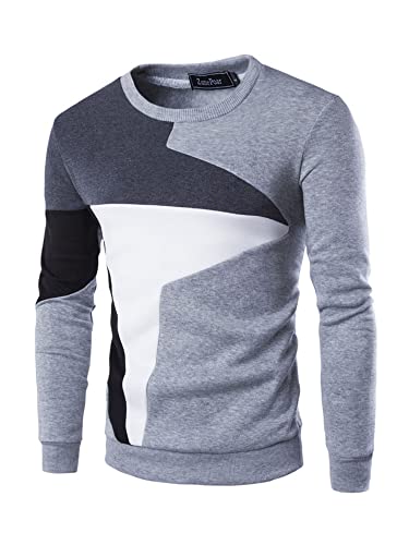 Morydal Colour Block Langarm Sweatshirt Herren Rundhalsausschnitt Weich Fleece Pullover Sweater Casual Top Winter Warm Tops Pullover Shirt, Hellgrau (#2), XL von Morydal