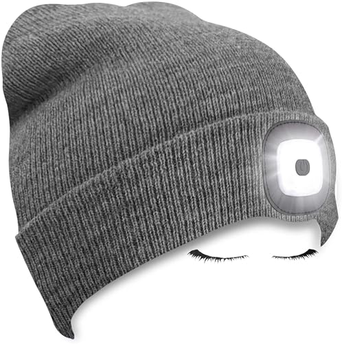 Morye LED Mütze mit Licht, Laufmütze Herren Damen Kappe Lampe USB Nachladbare 4 LED Scheinwerferkappe für Warm Cap mit LED Licht für Jogging,Camping,Angeln,Walking/Grau von Morye