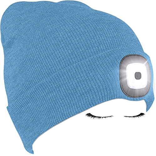 Morye LED Mütze mit Licht, Laufmütze Herren Damen Kappe Lampe USB Nachladbare 4 LED Scheinwerferkappe für Warm Cap mit LED Licht für Jogging,Camping,Angeln,Walking/Blauer See. von Morye