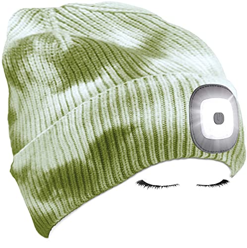 Morye LED Mütze mit Licht, Laufmütze Herren Damen Kappe Lampe USB Nachladbare 4 LED Scheinwerferkappe für Warm Cap mit LED Licht für Jogging,Camping,Angeln,Walking/Tie Dye Grün von Morye