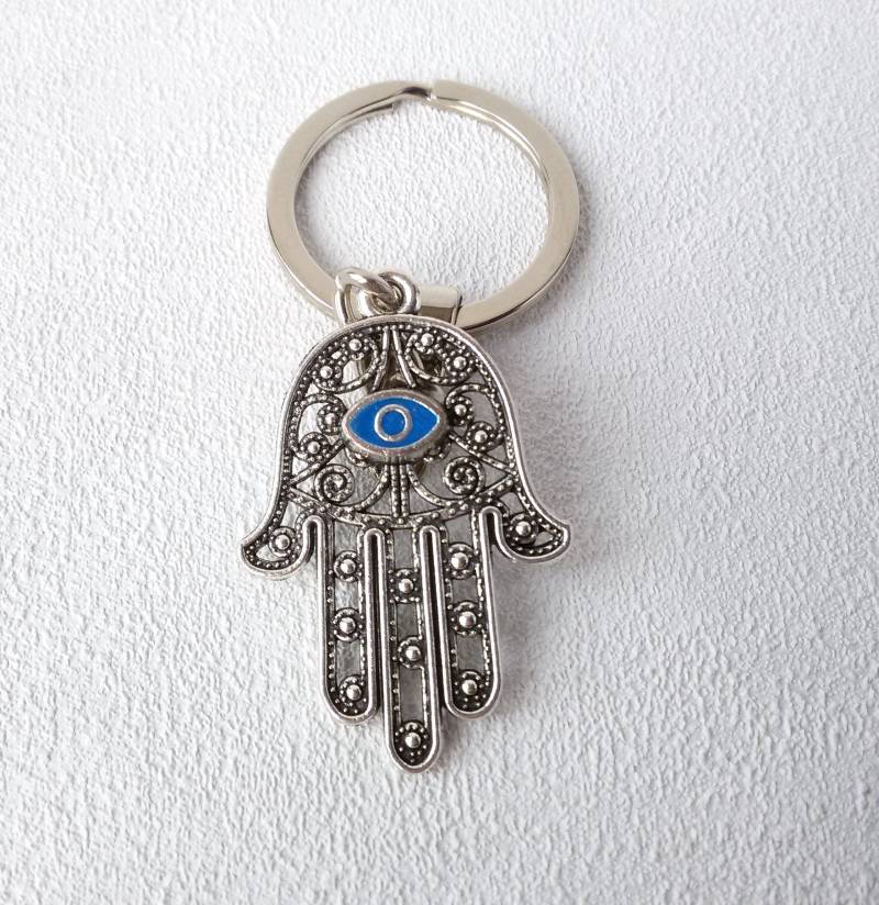 Evil Eye Hamsa Hand Keychain Jewish Protectivon Amulet Judaica Hanuka Universal Gift Yoga Keyring Accessory Home Protection von MosaicArtJewelery