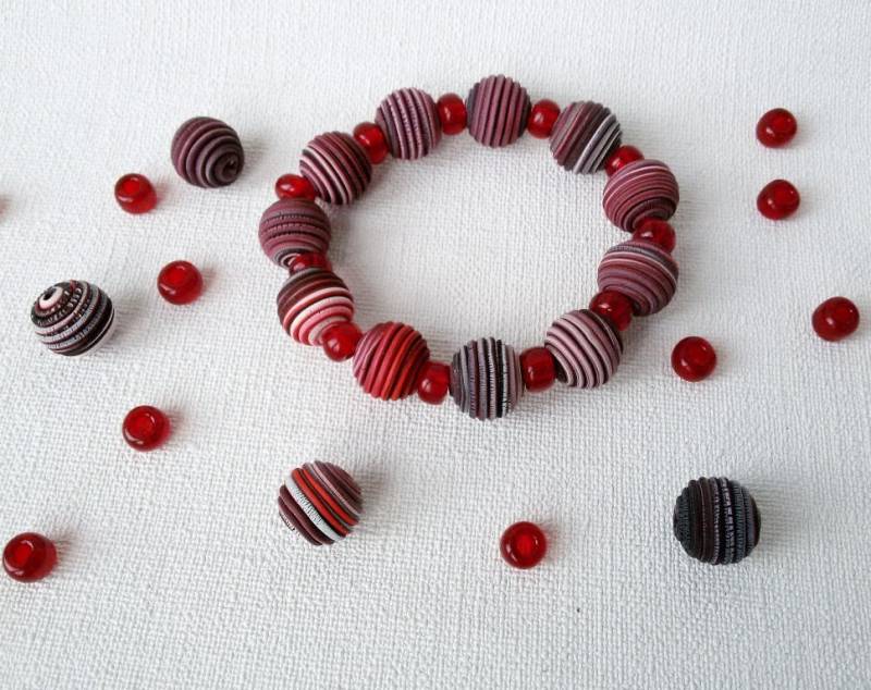 Kastanienbraunes Perlenarmband Geschenk Für Frauen Modeschmuck Alltag Polymer Ton Universell Rot Grau Schmuck Burgund Armband Abstrakter von MosaicArtJewelery