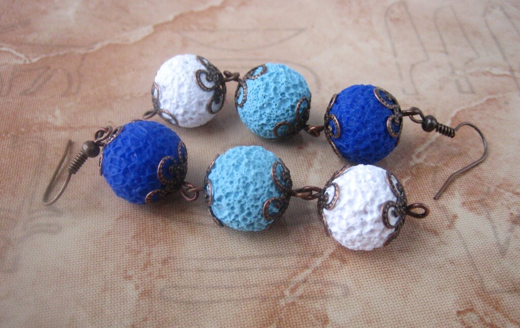 Lava Imitation Blaue Ohrringe Freundin Geschenk Für Sie Sommer Schmuck Strand Ozean Meer Süße von MosaicArtJewelery